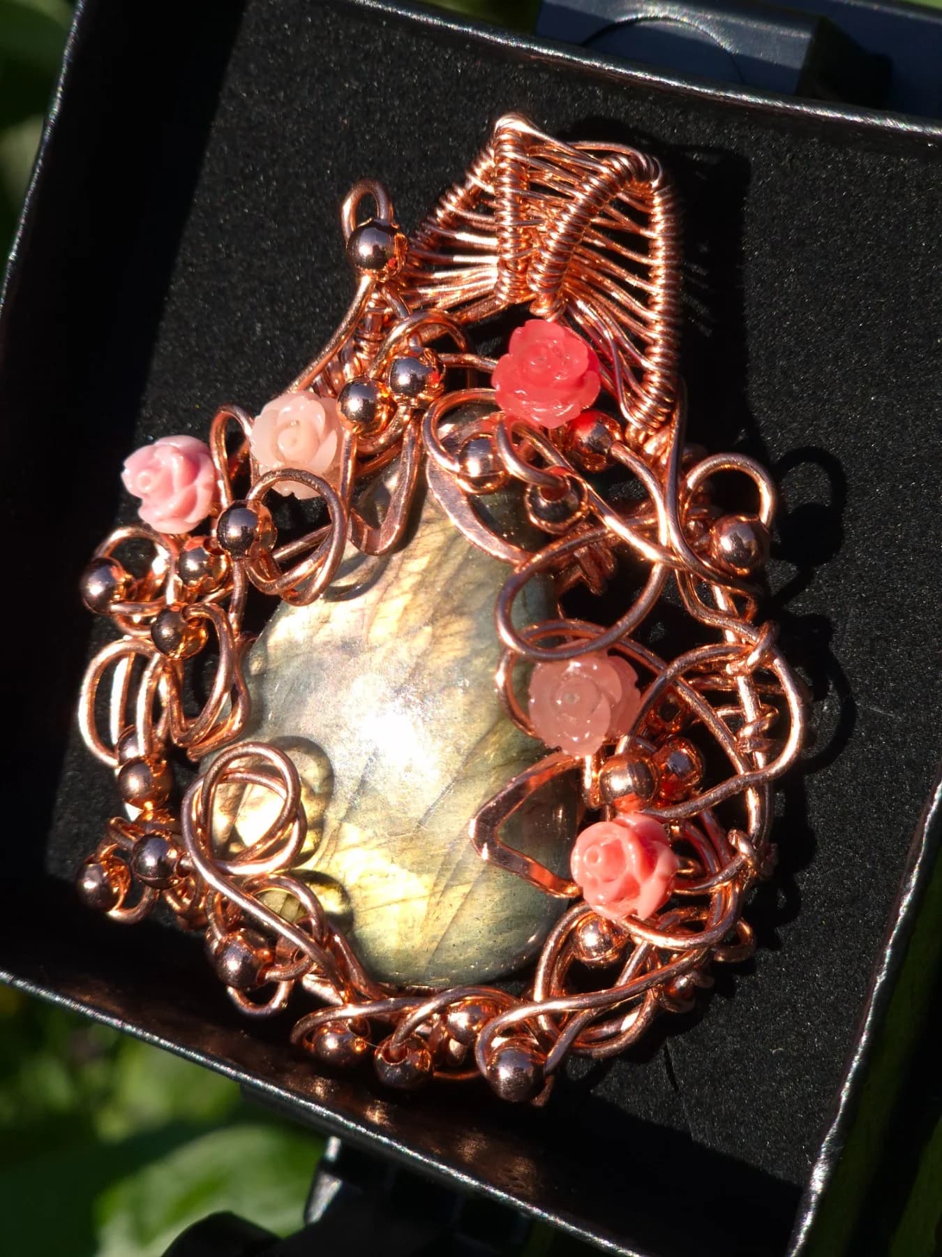 Enchanted  ,  handmade copper wire wrapped labradorite pendant by Bent Copper, North East England