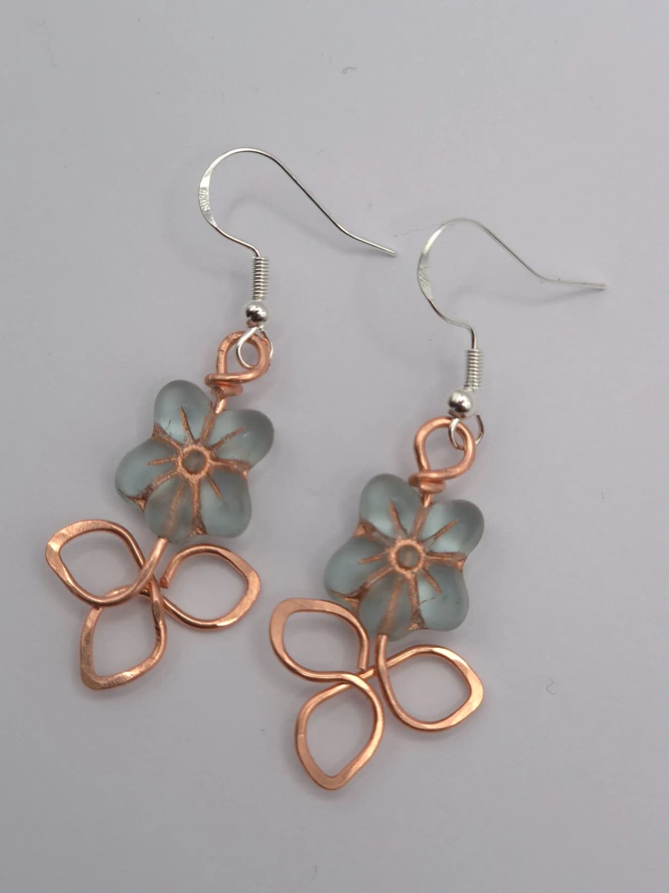 Forget me not  ,  handmade copper wire wrapped labradorite earring by Bent Copper, North East England