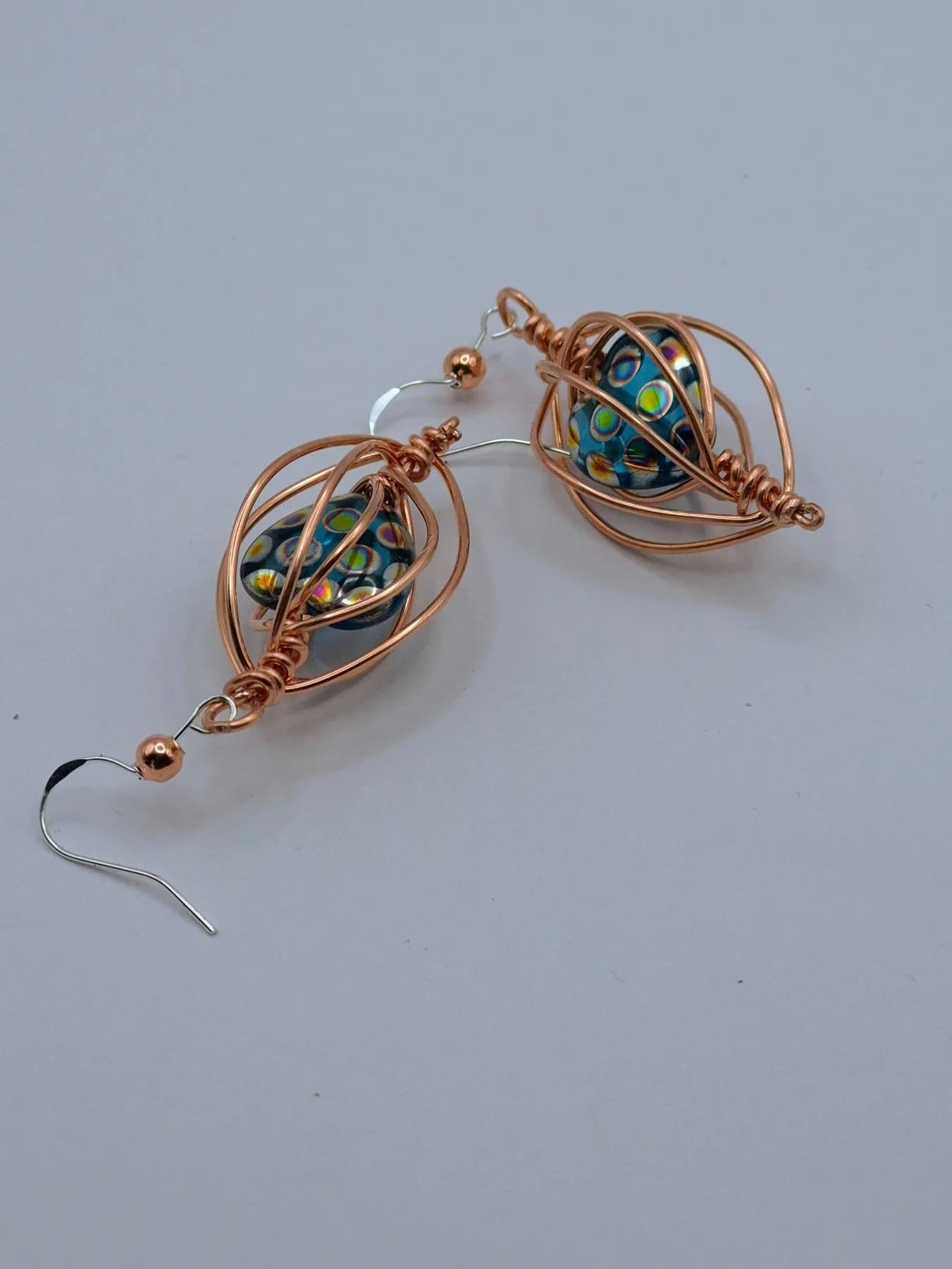 Caged Love ,  handmade copper wire wrapped labradorite earring by Bent Copper, North East England