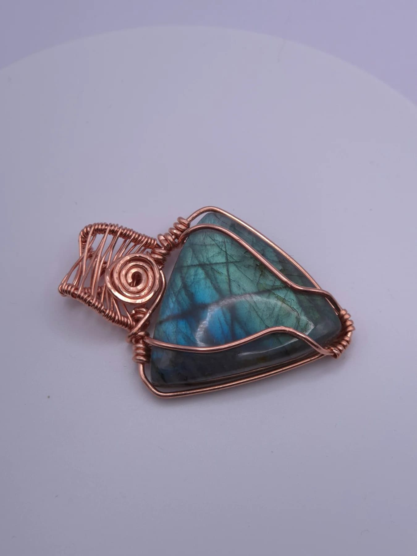 River cross  ,  handmade copper wire wrapped labradorite pendant by Bent Copper, North East England