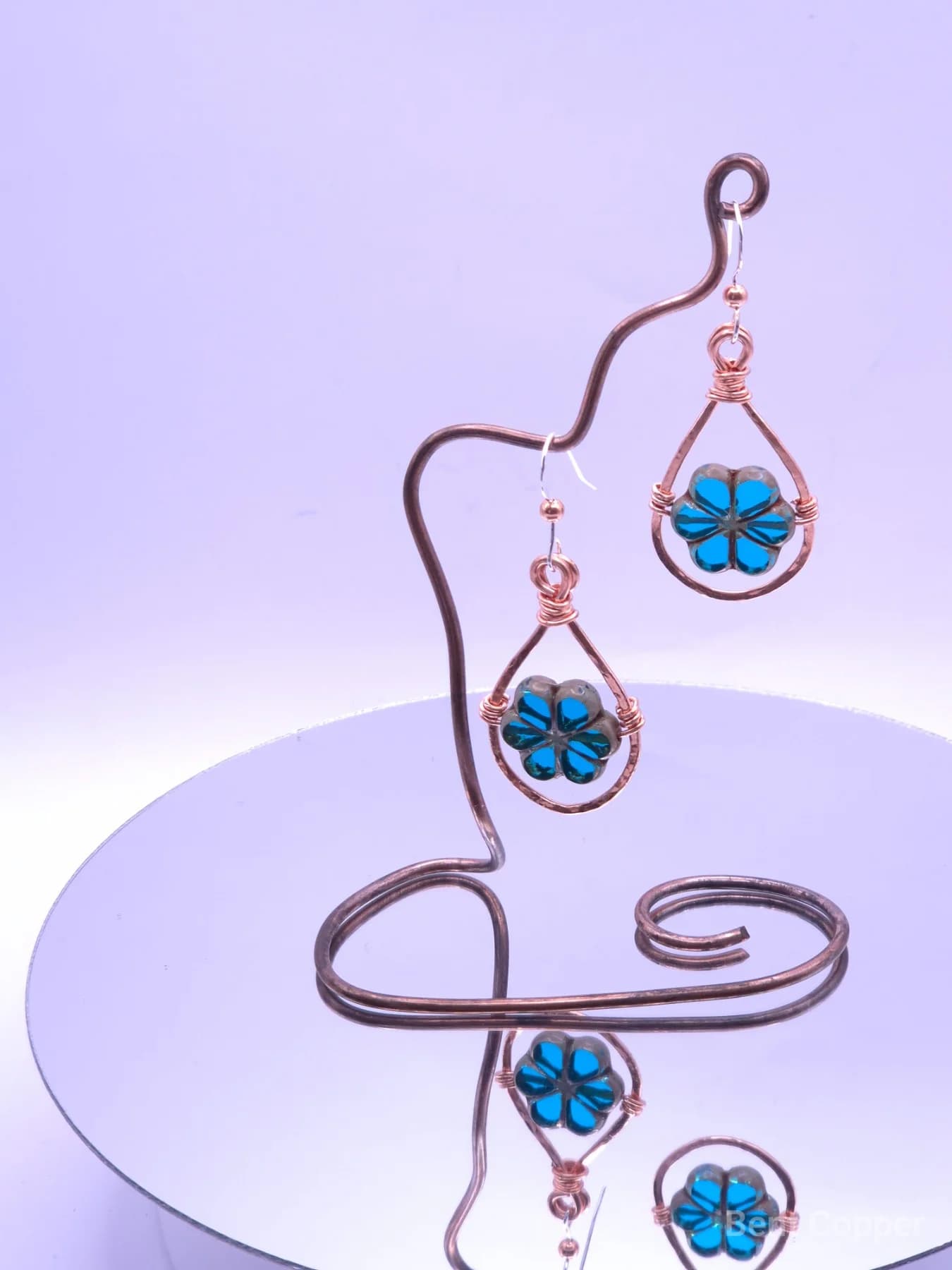 Azure Bloom ,  handmade copper wire wrapped labradorite earring by Bent Copper, North East England