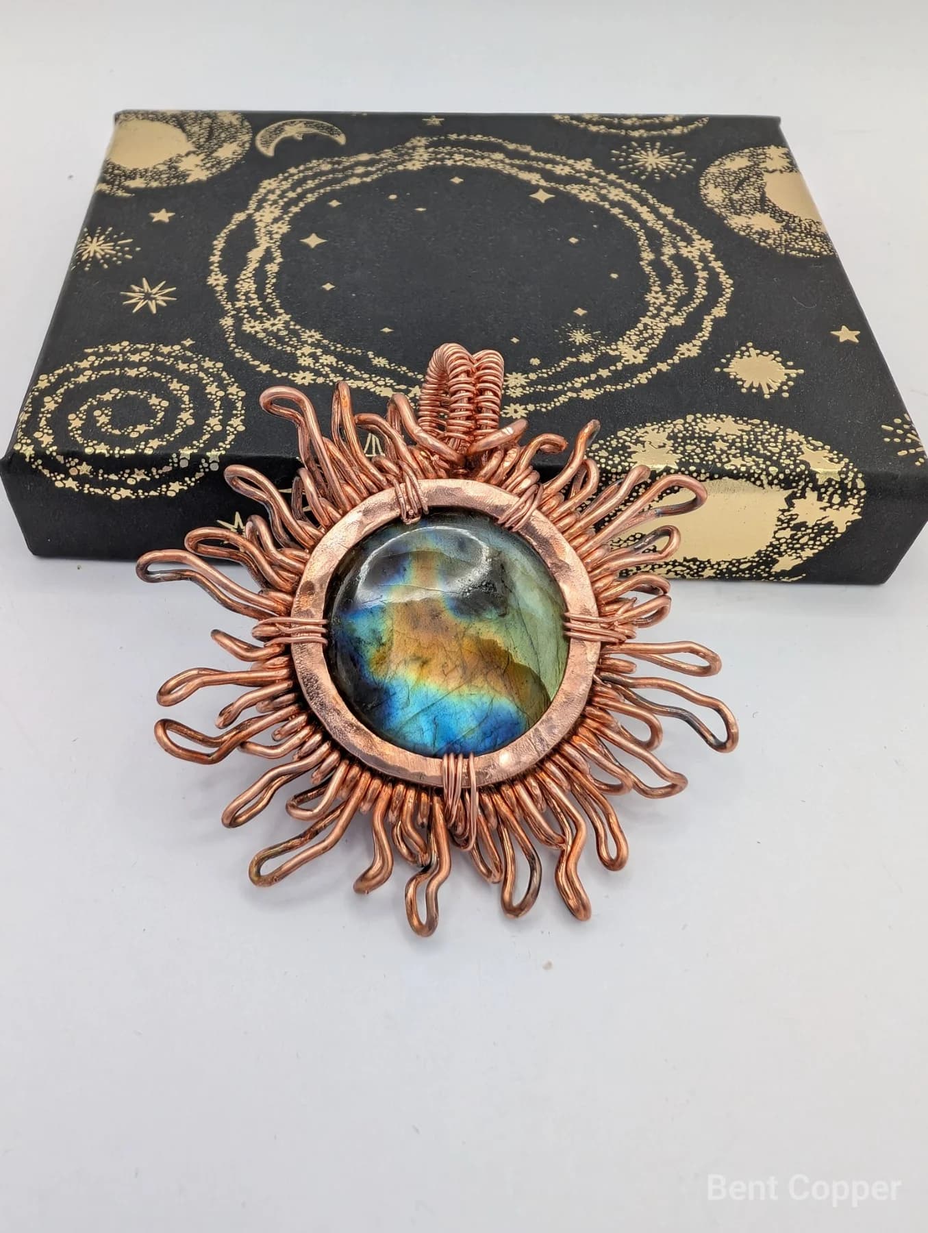 Sun and Earth ,  handmade copper wire wrapped labradorite jewellery, view 2