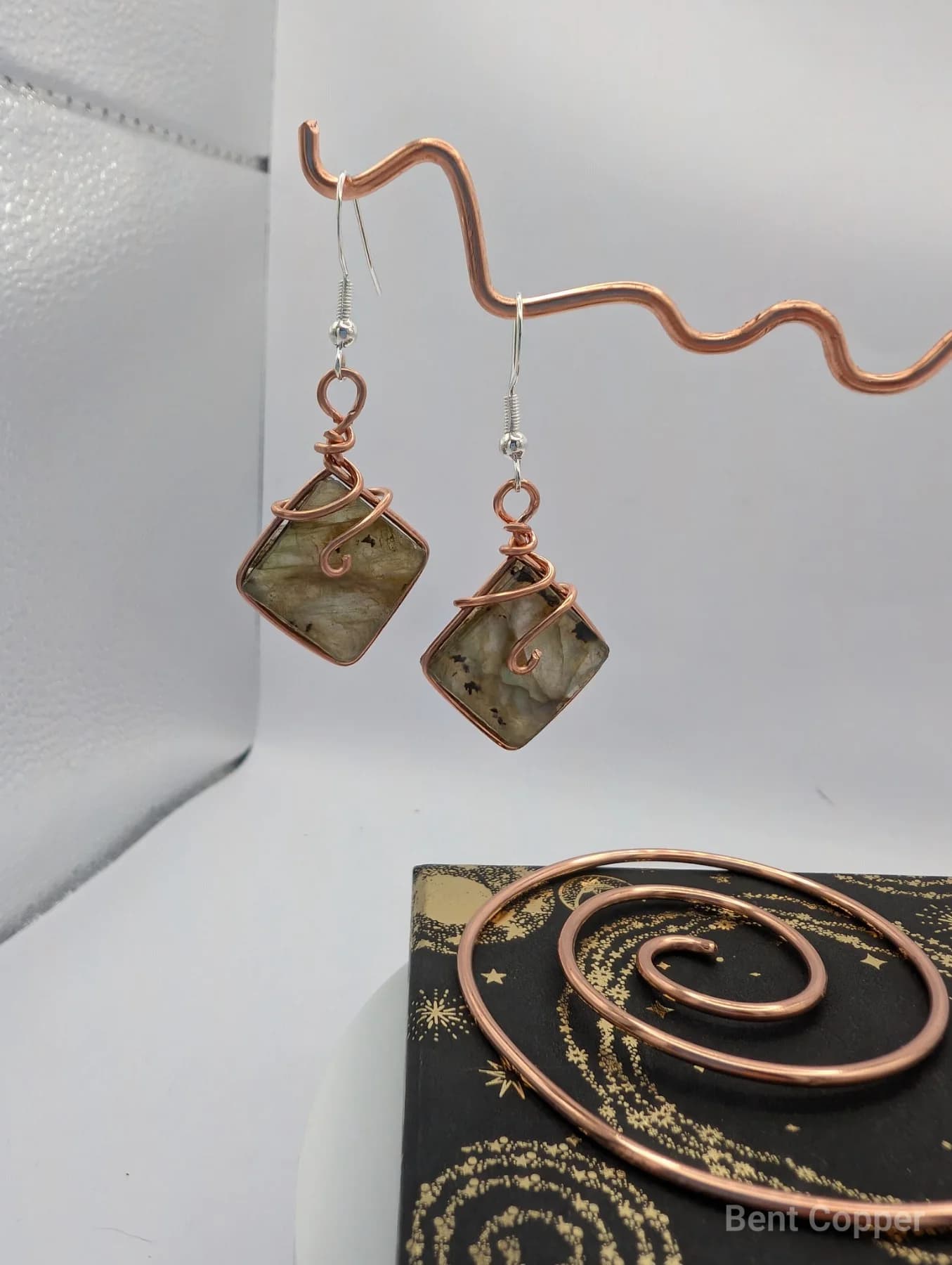 Labradorite Drops ,  handmade copper wire wrapped labradorite jewellery, view 2
