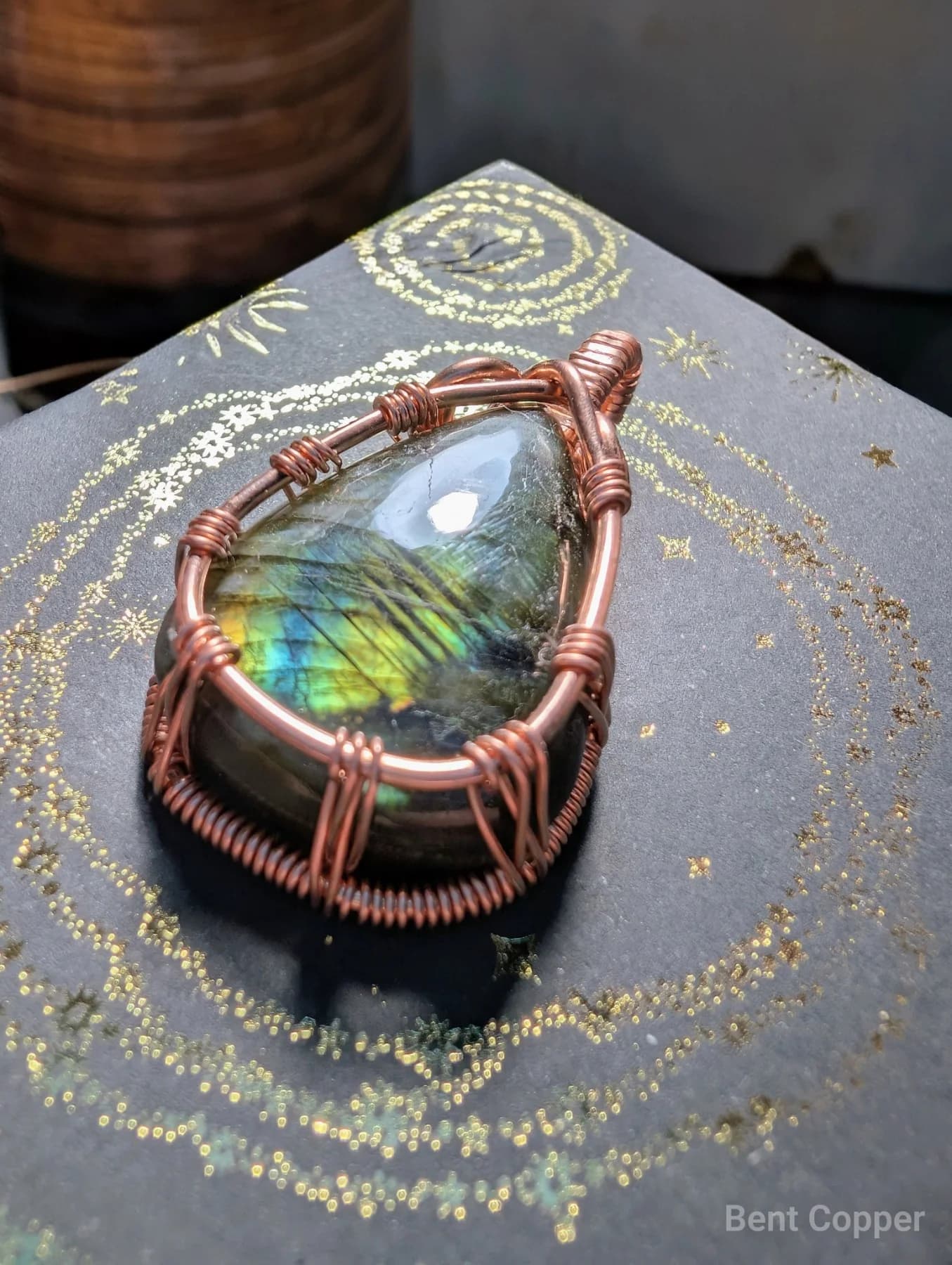 Shadow  ,  handmade copper wire wrapped labradorite pendant by Bent Copper, North East England
