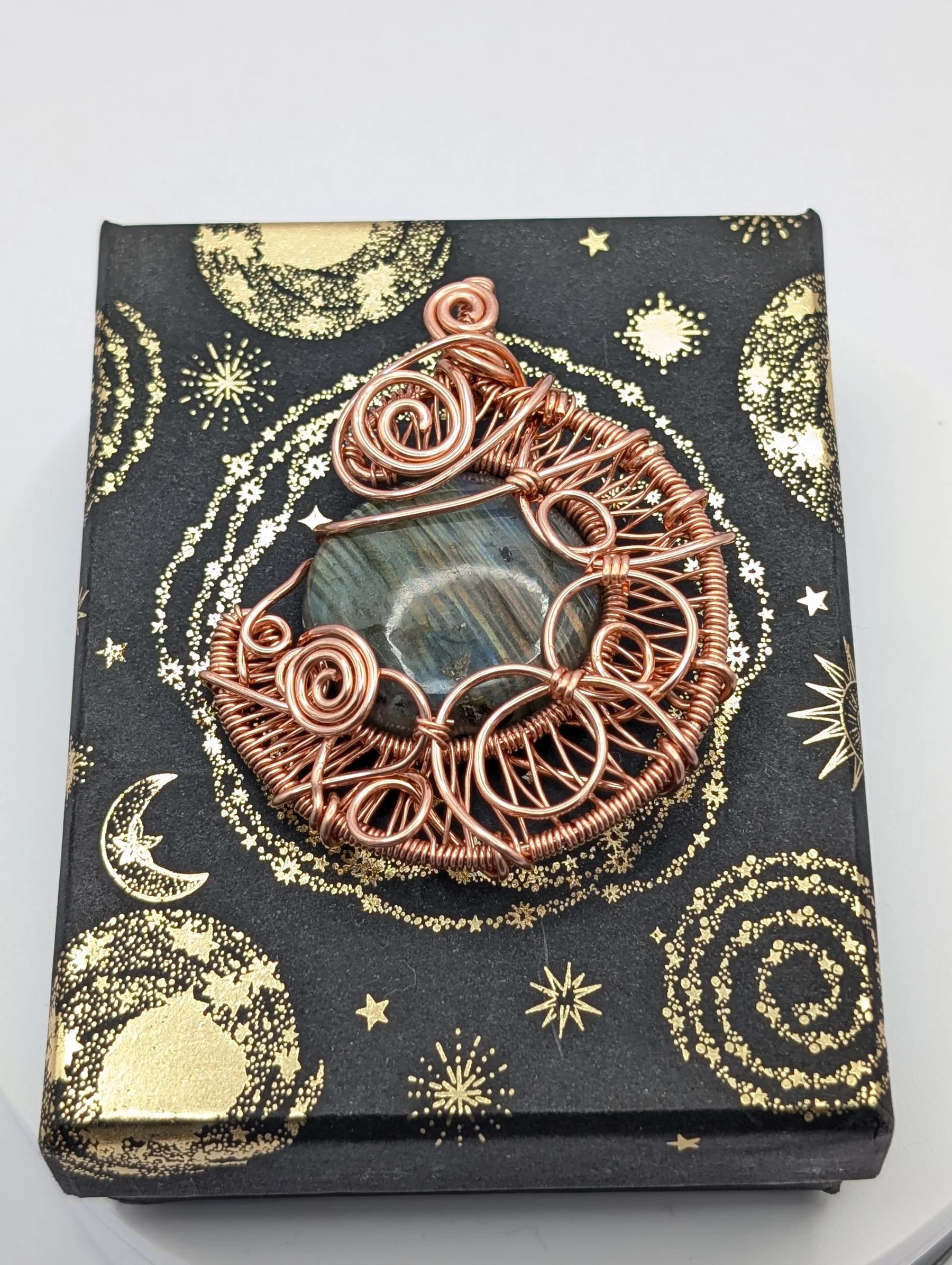 Sun and Moon ,  handmade copper wire wrapped labradorite pendant by Bent Copper, North East England