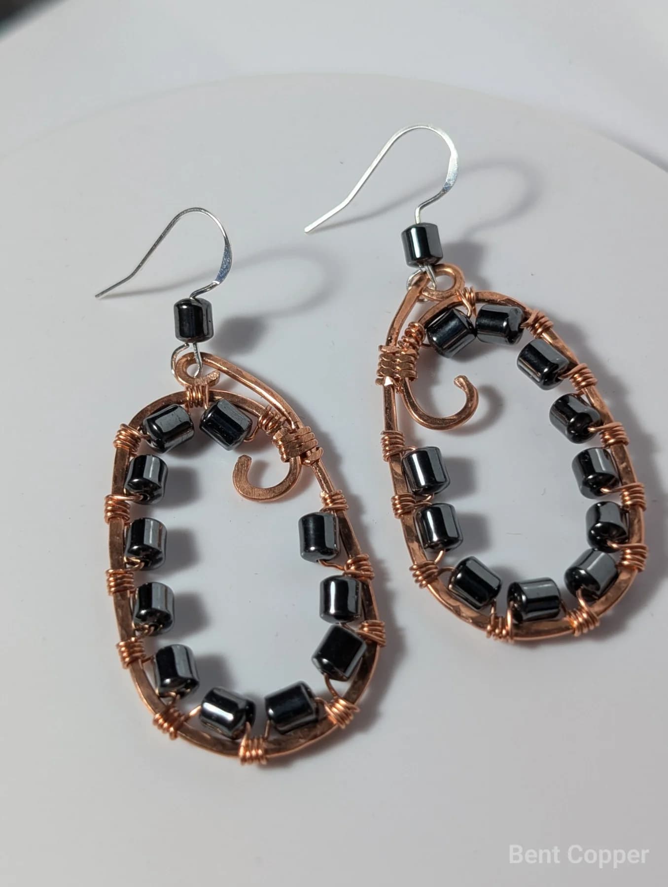 Hematite Halo ,  handmade copper wire wrapped labradorite earring by Bent Copper