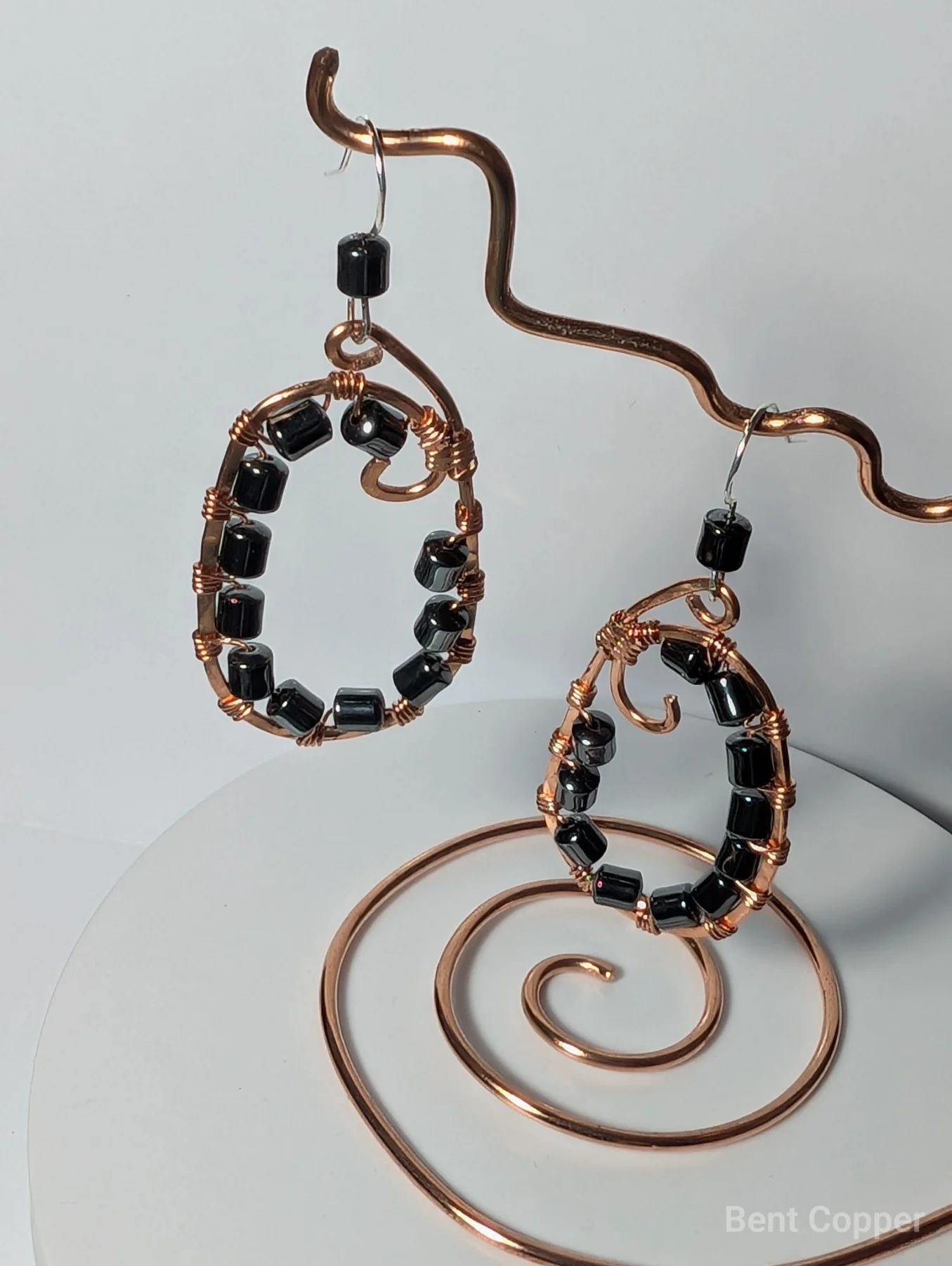 Hematite Halo ,  handmade copper wire wrapped labradorite jewellery, view 2