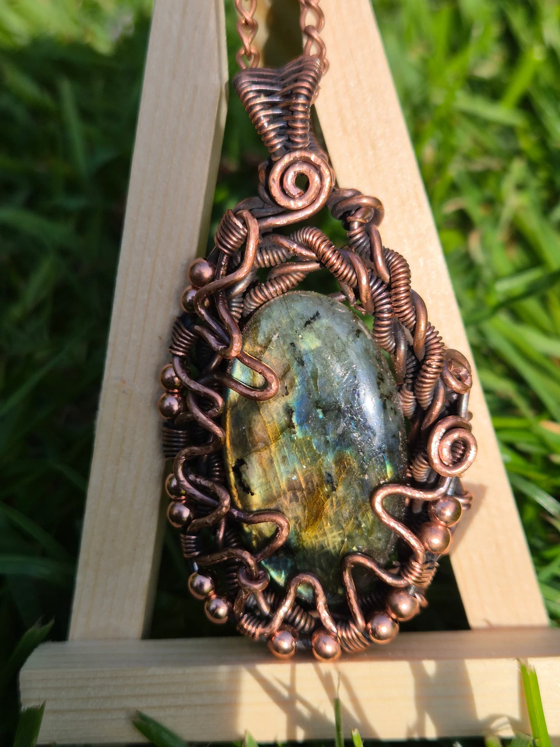 Ocean Tides , handmade copper wire wrapped labradorite pendant by Bent Copper, North East England