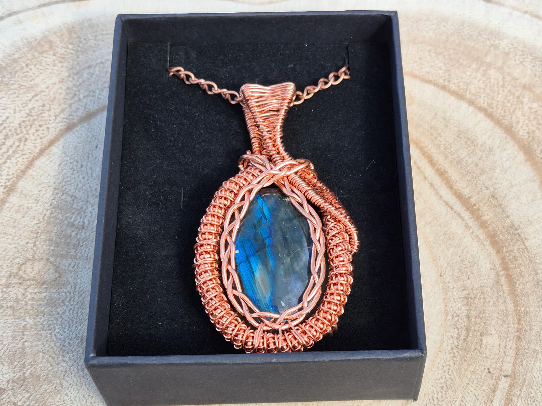 Blue Forest's Echo , handmade copper wire wrapped labradorite pendant by Bent Copper, North East England