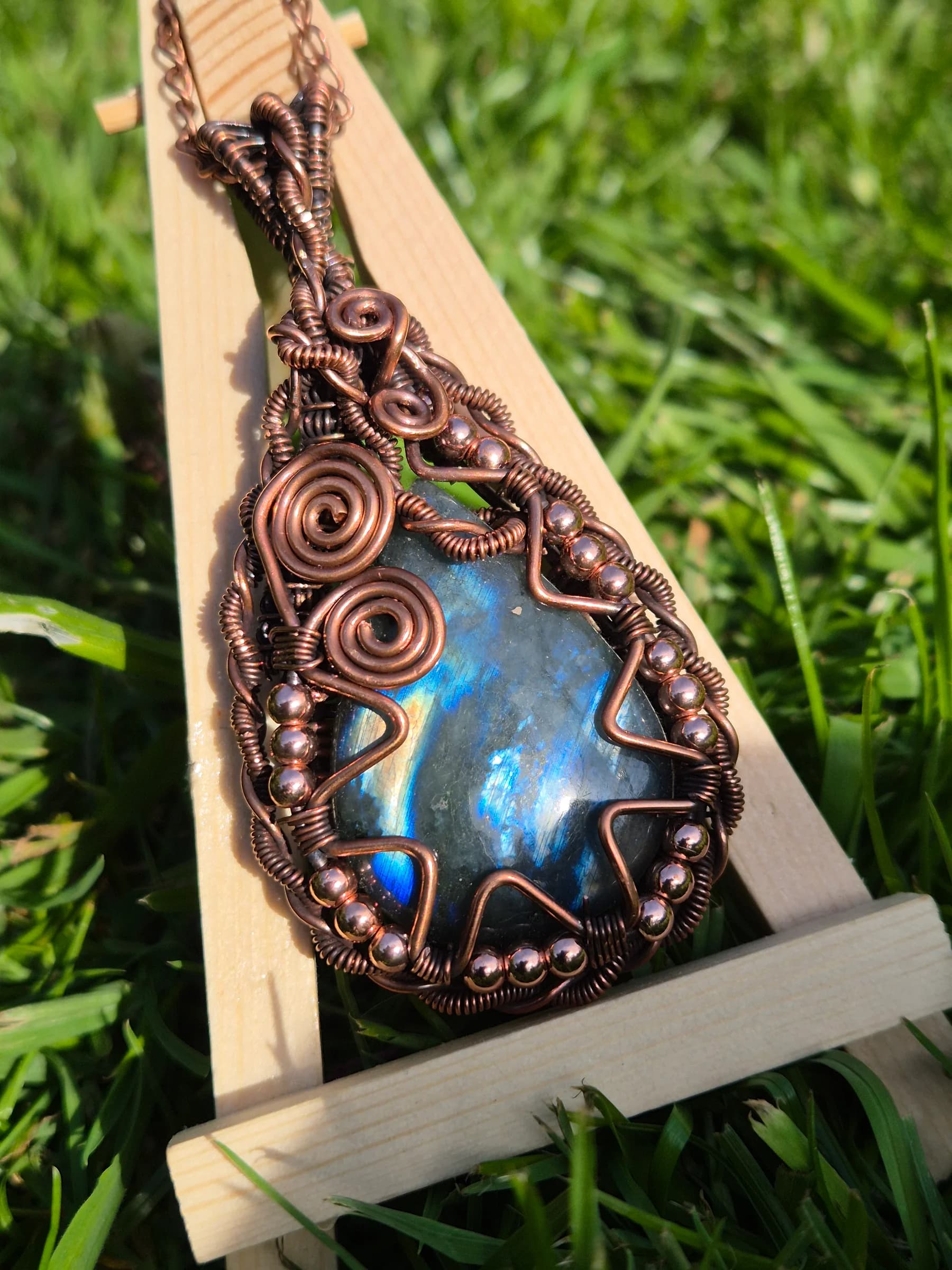 Oracle's Glance , handmade copper wire wrapped labradorite pendant by Bent Copper, North East England