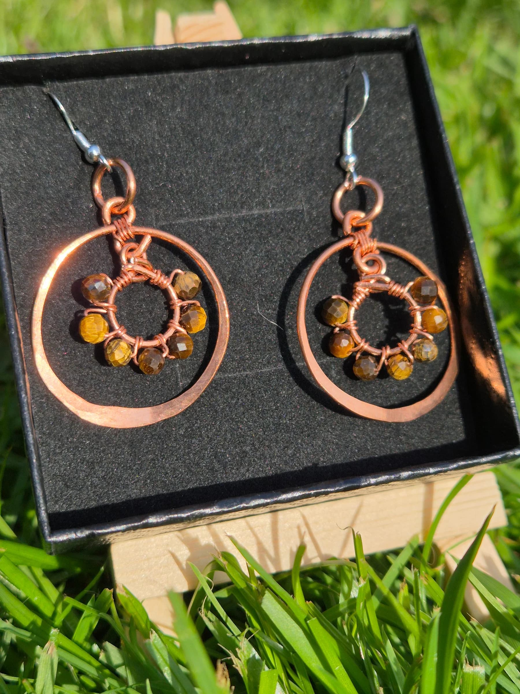 Golden Eye , handmade copper wire wrapped labradorite earring by Bent Copper, North East England