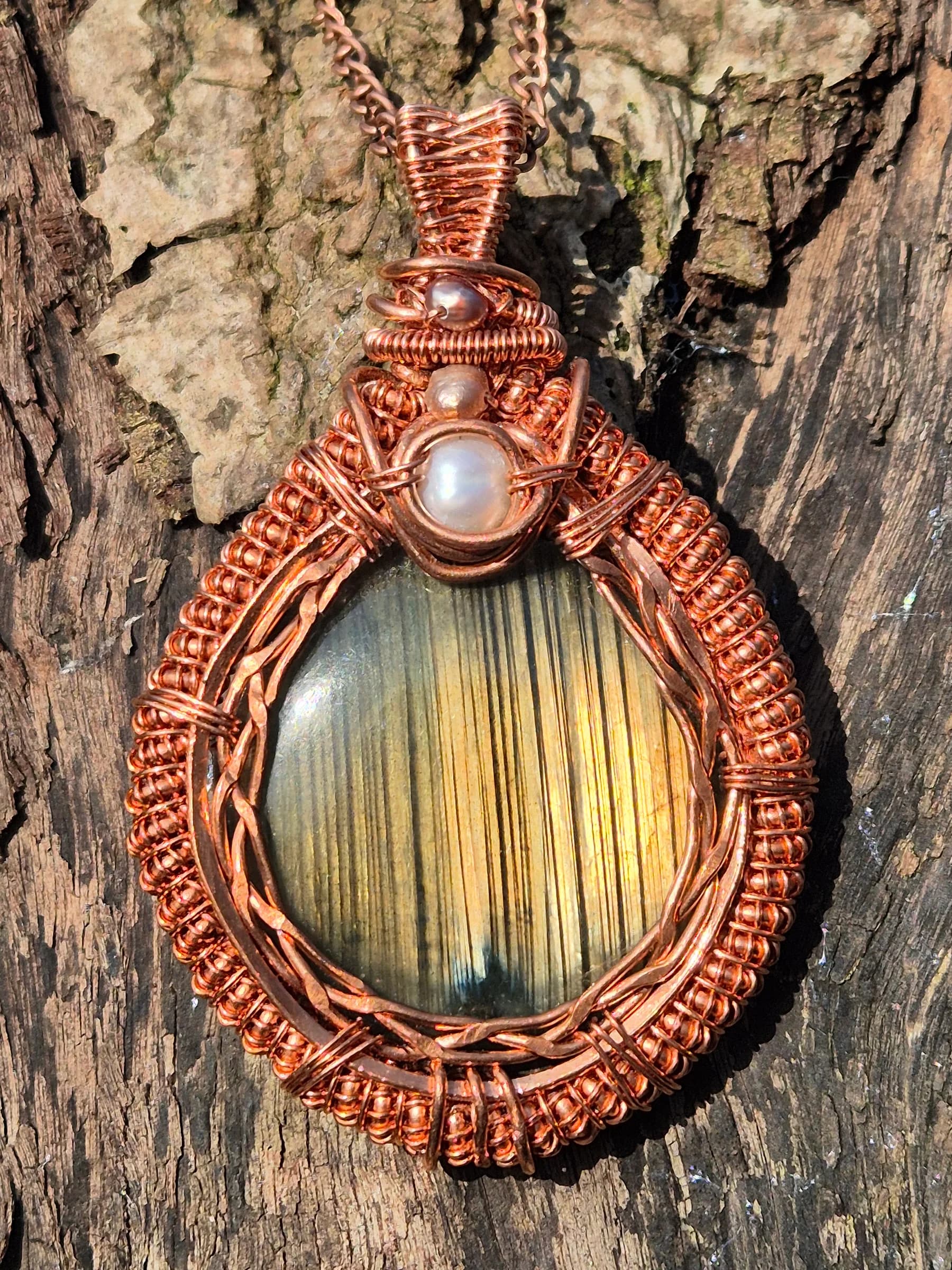 Souls Reflection , handmade copper wire wrapped labradorite pendant by Bent Copper, North East England