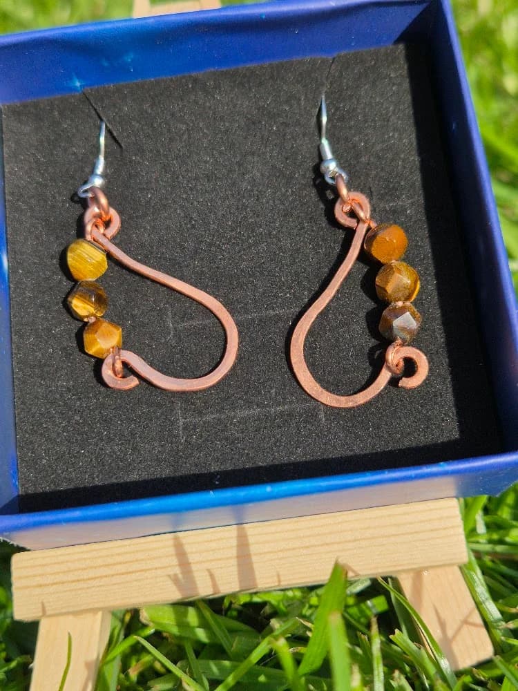 Heavens Harp , handmade copper wire wrapped labradorite earring by Bent Copper, North East England