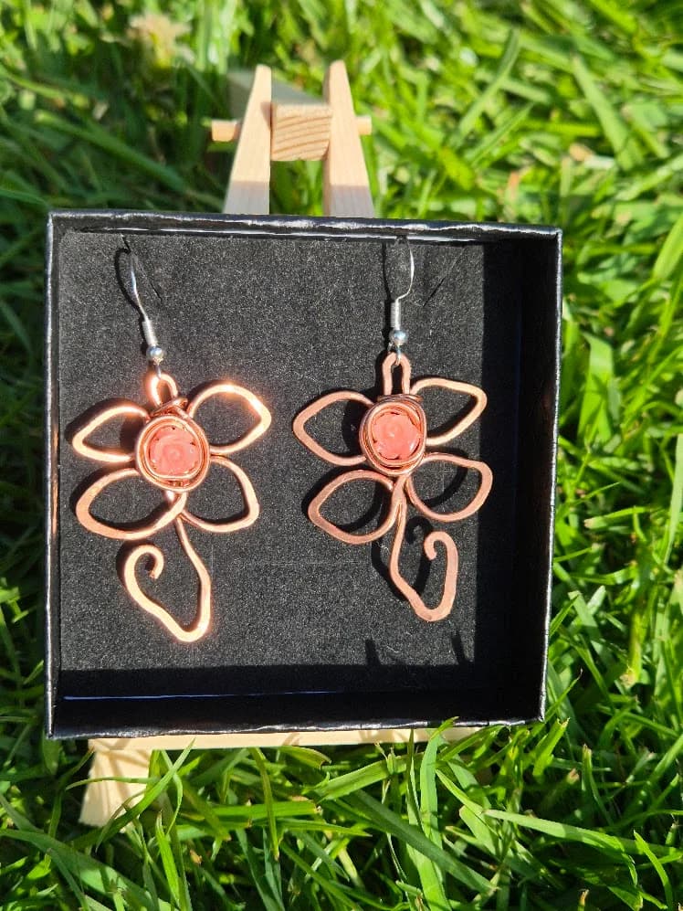 Springs first bloom , handmade copper wire wrapped labradorite earring by Bent Copper, North East England