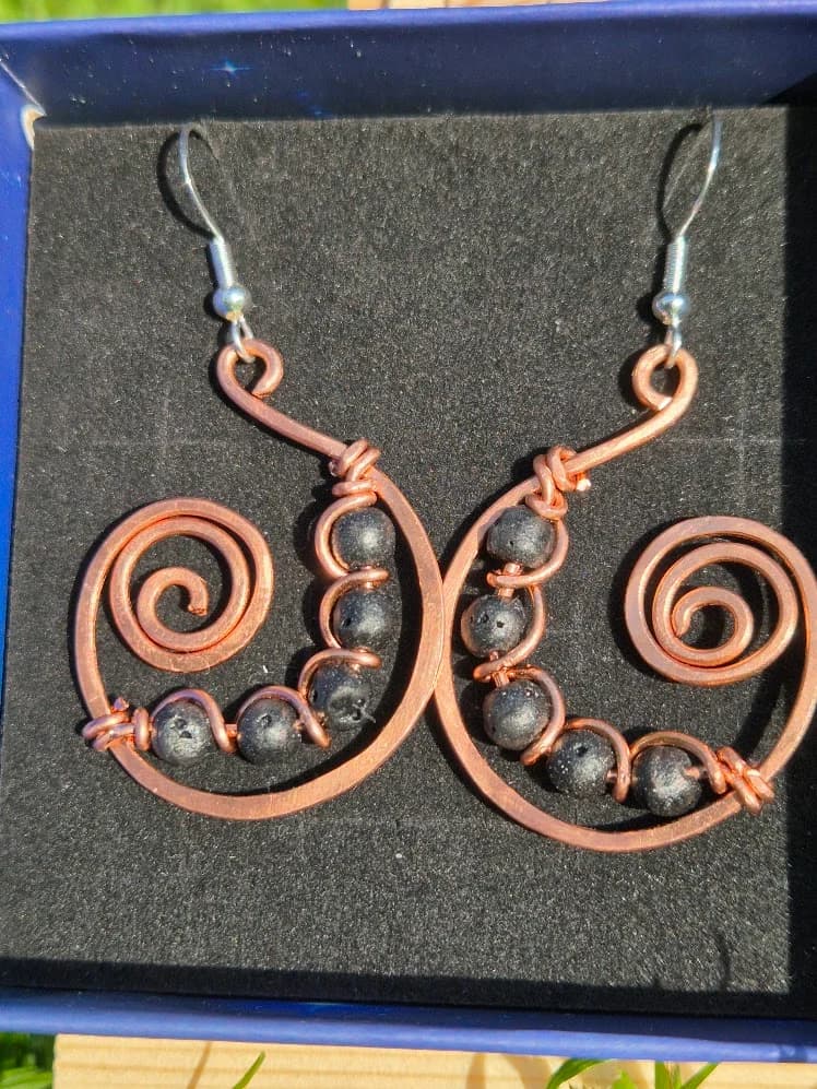 Volcanic stillness , handmade copper wire wrapped labradorite earring by Bent Copper, North East England