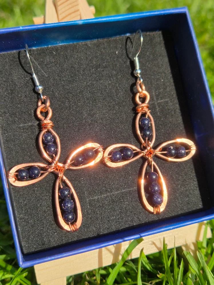 Ambitious Dreams , handmade copper wire wrapped labradorite earring by Bent Copper, North East England