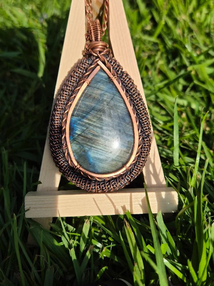 Guardian , handmade copper wire wrapped labradorite pendant by Bent Copper, North East England