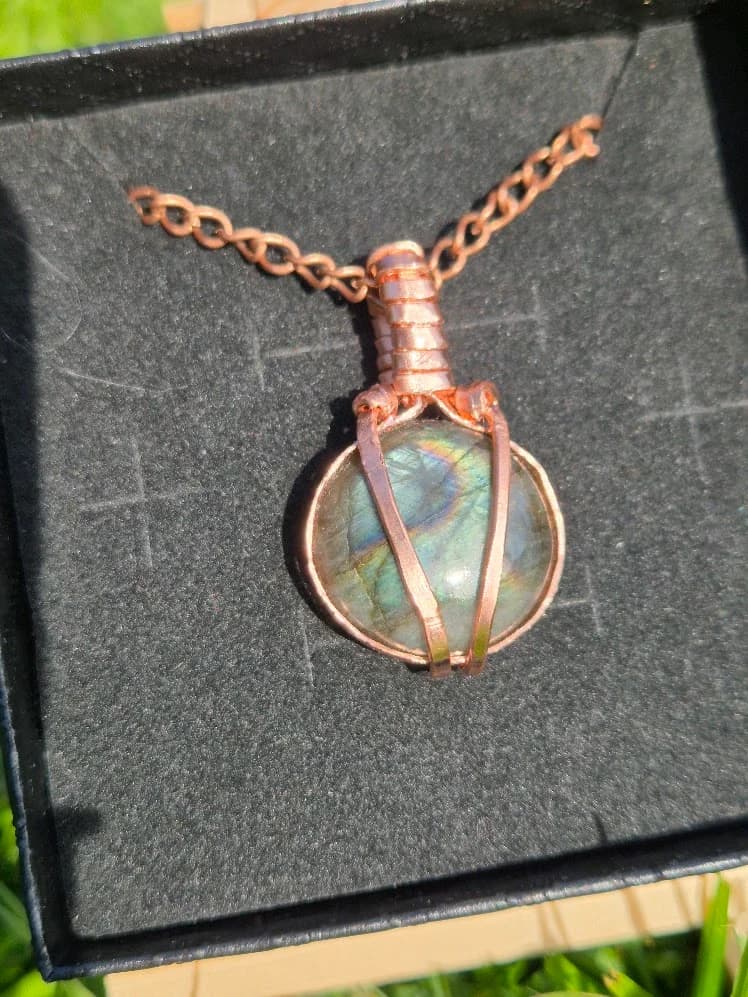 Pure Soul , handmade copper wire wrapped labradorite pendant by Bent Copper, North East England