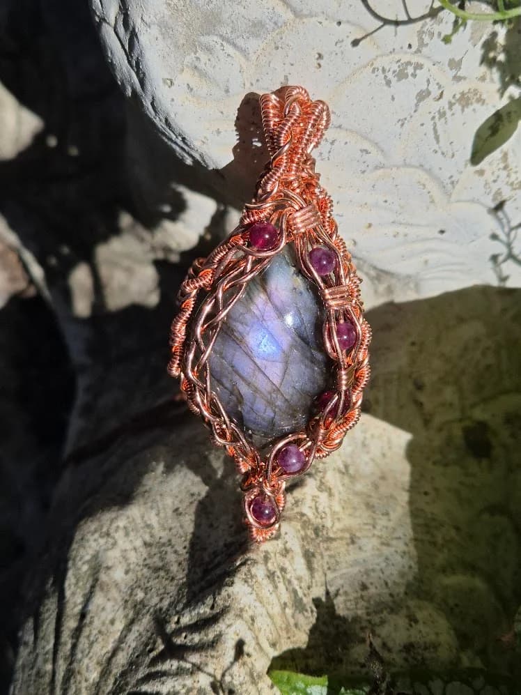 Grandmothers Love , handmade copper wire wrapped labradorite pendant by Bent Copper, North East England