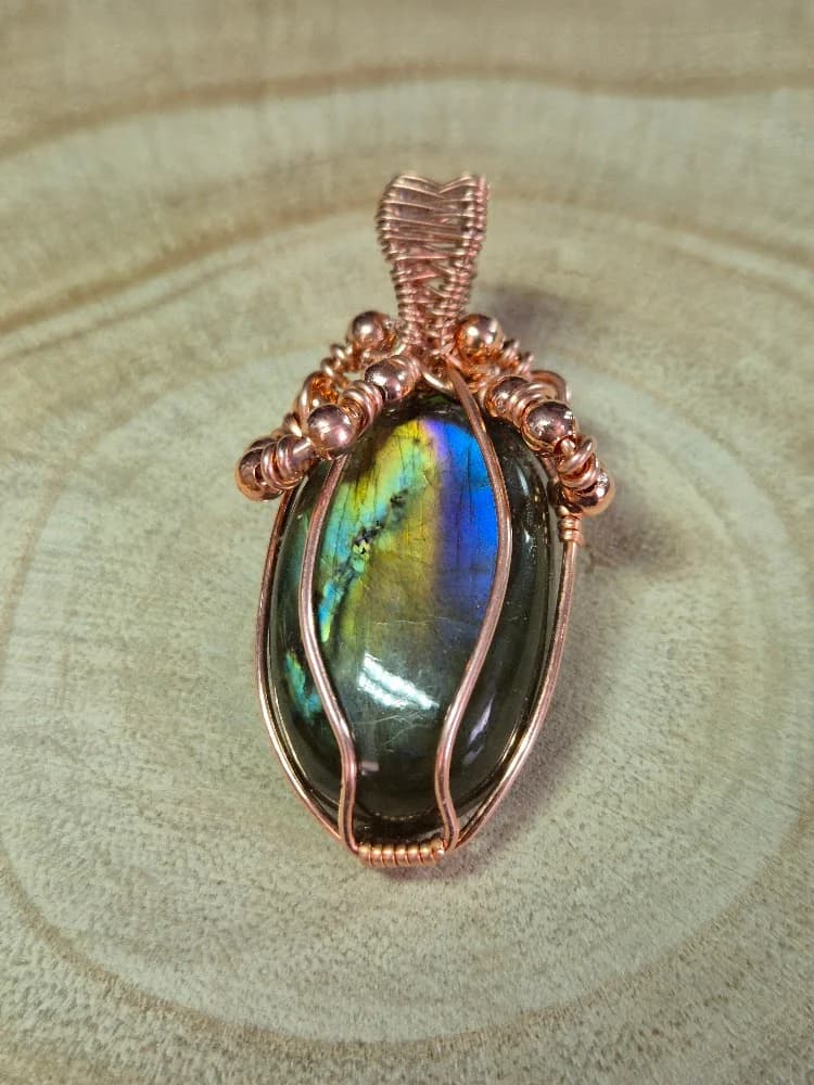 Iris , handmade copper wire wrapped labradorite pendant by Bent Copper, North East England