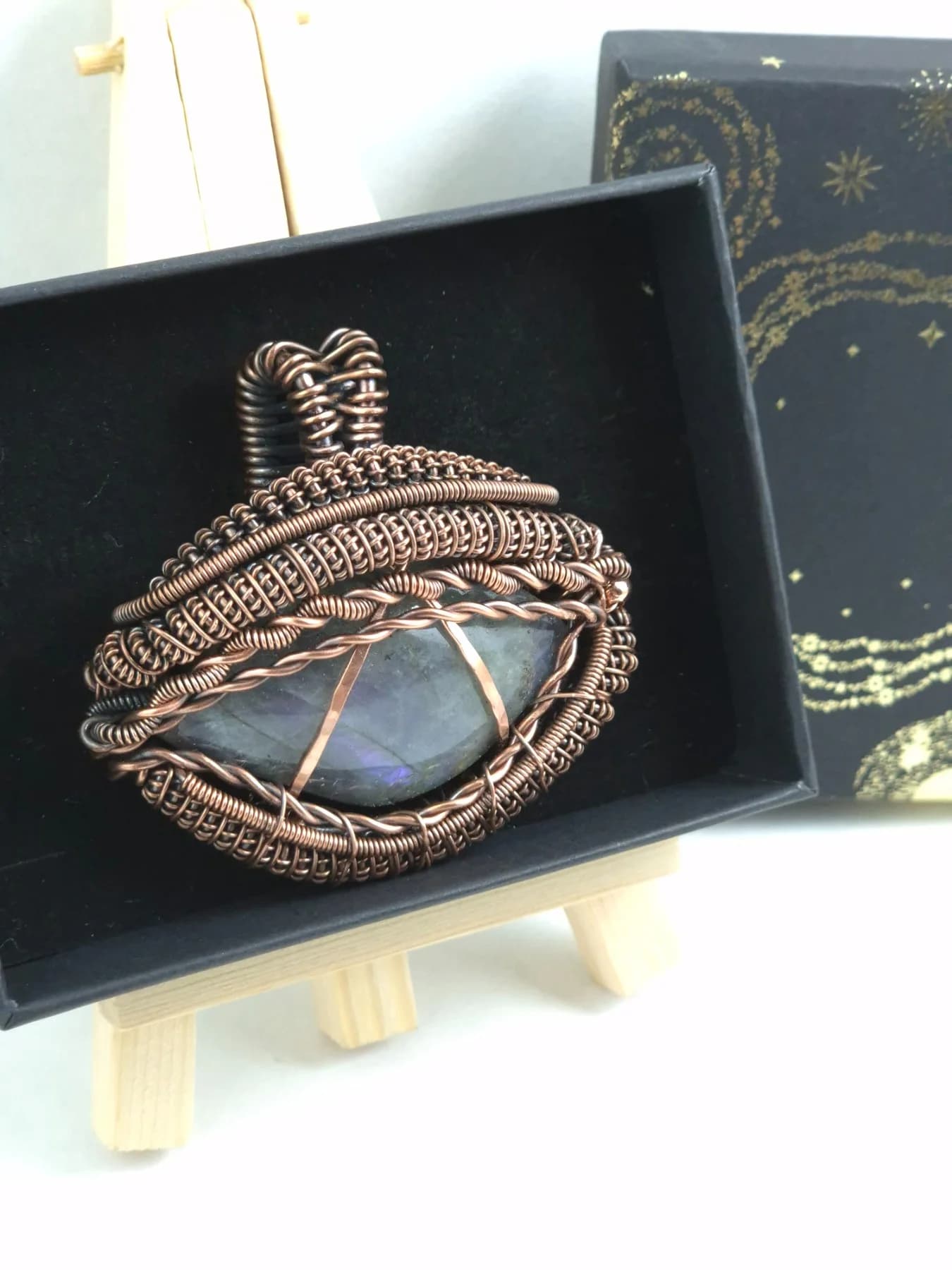 Dragons Eye , handmade copper wire wrapped labradorite pendant by Bent Copper, North East England