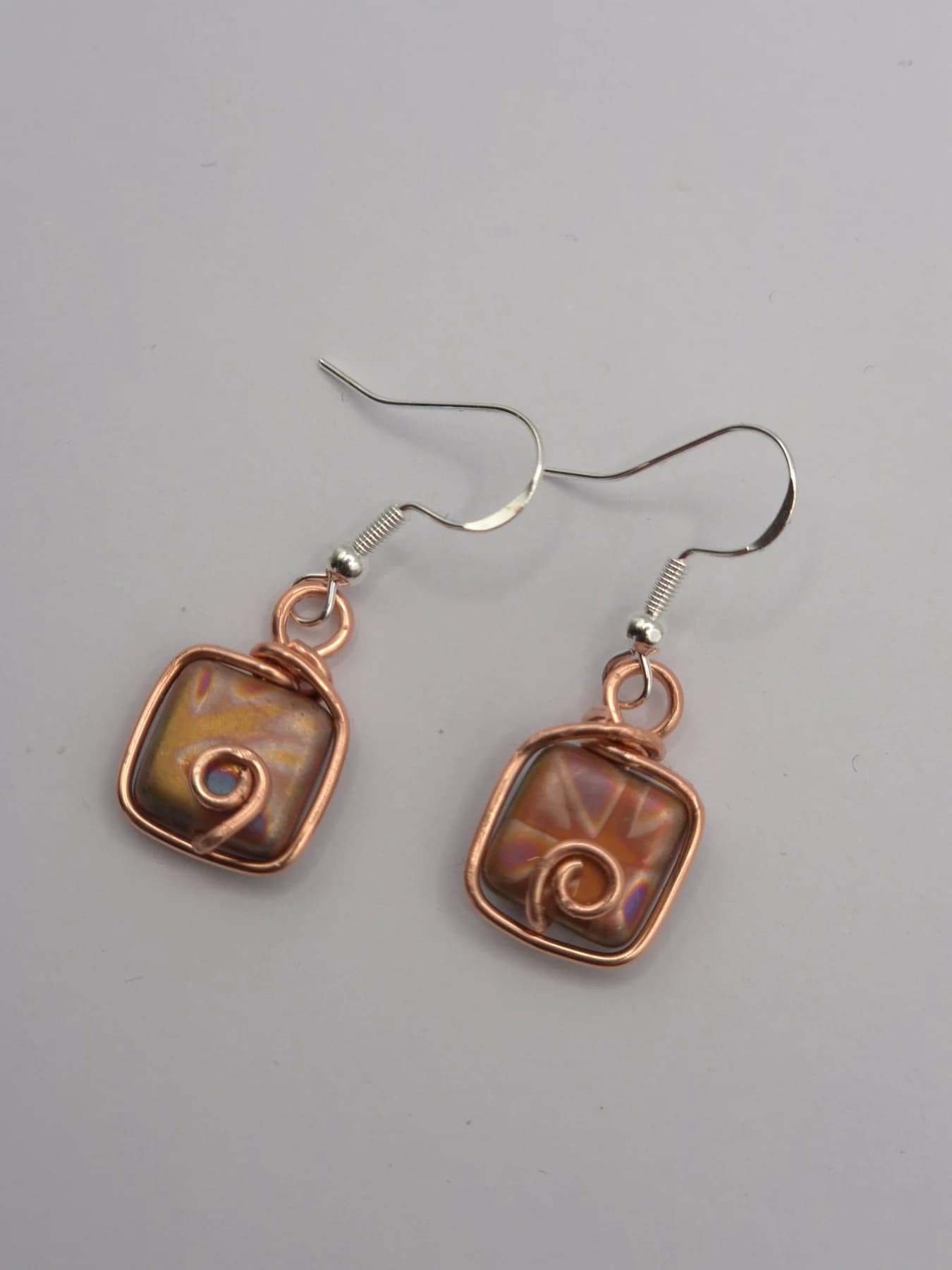 Boho Glow , handmade copper wire wrapped labradorite earring by Bent Copper, North East England