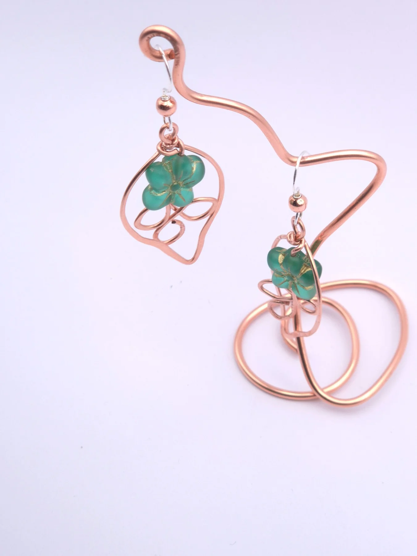 Bells of Ireland , handmade copper wire wrapped labradorite earring by Bent Copper, North East England