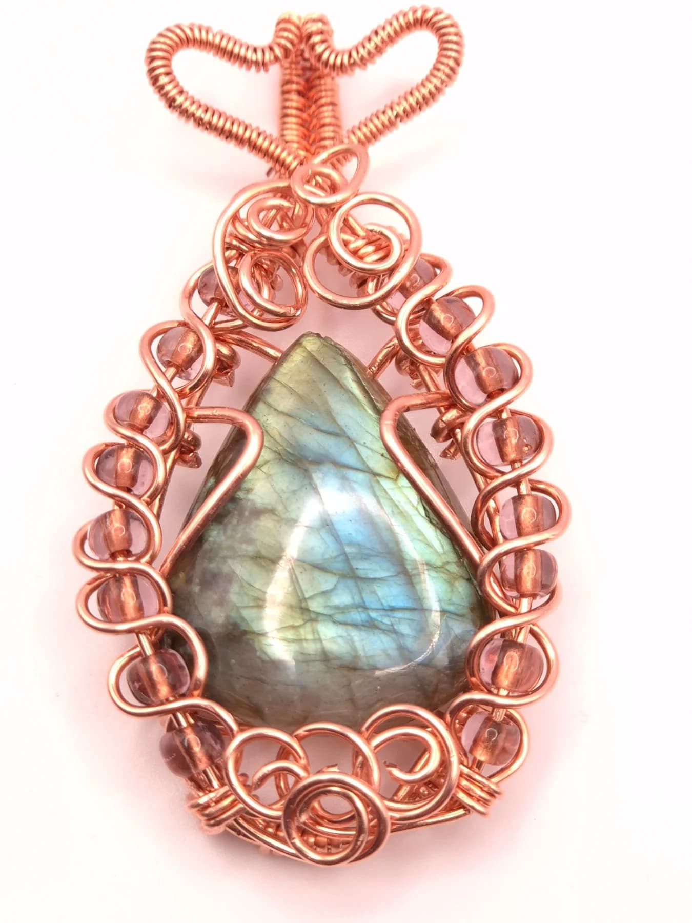 Earth and radiance , handmade copper wire wrapped labradorite pendant by Bent Copper