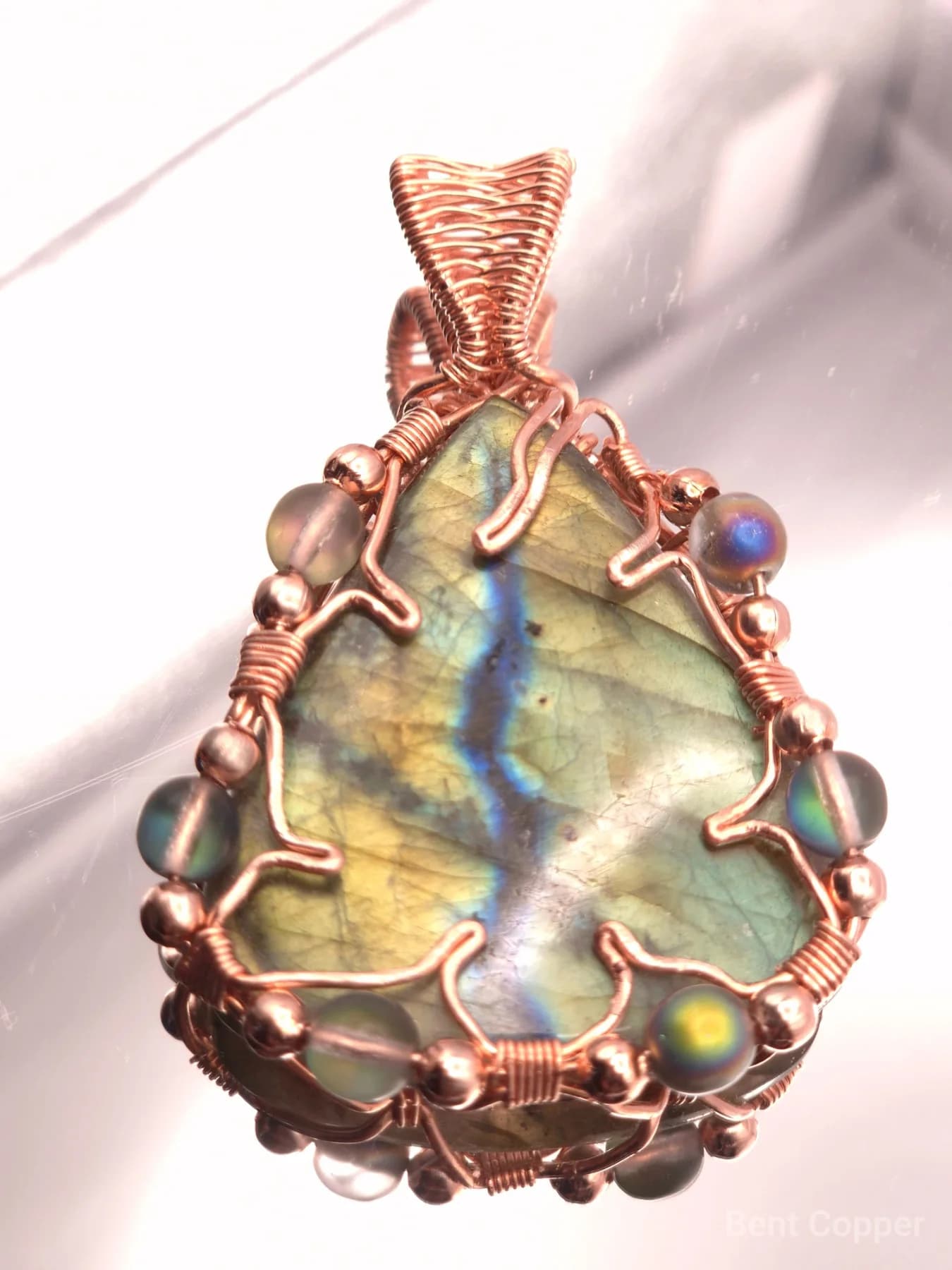Lightning , handmade copper wire wrapped labradorite pendant by Bent Copper