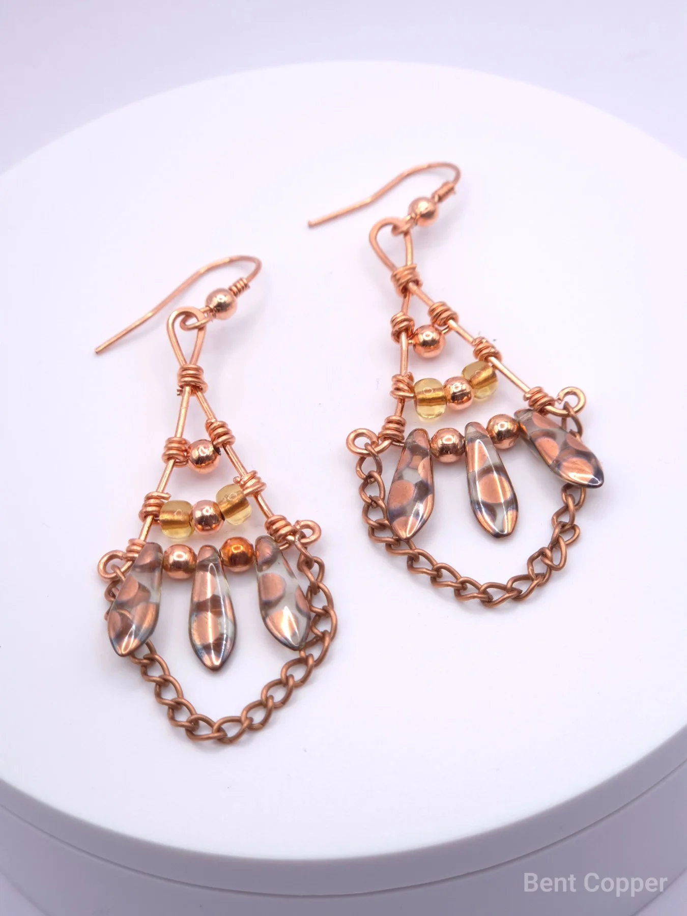 Bohemian Chandelier , handmade copper wire wrapped labradorite earring by Bent Copper, North East England