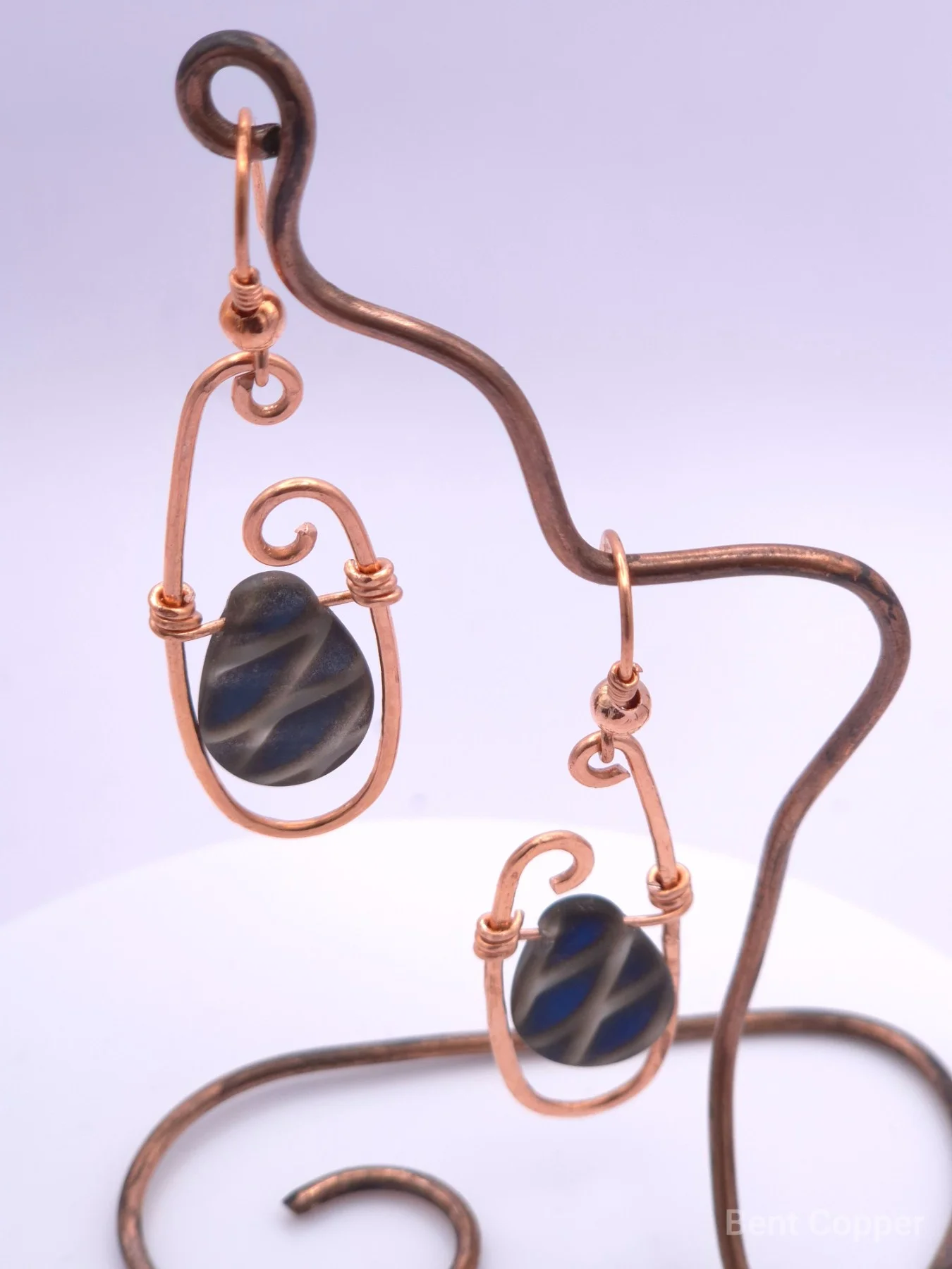Cobalt Drops , handmade copper wire wrapped labradorite earring by Bent Copper