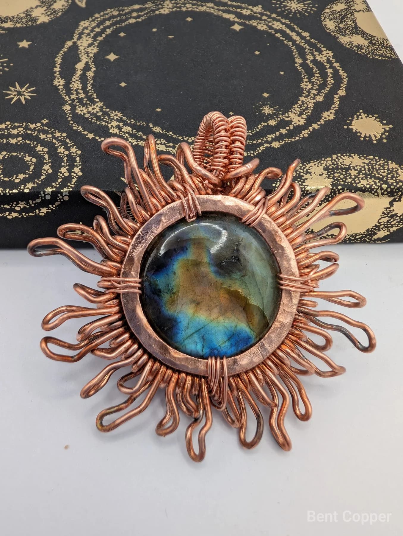 Sun and Earth , handmade copper wire wrapped labradorite pendant by Bent Copper