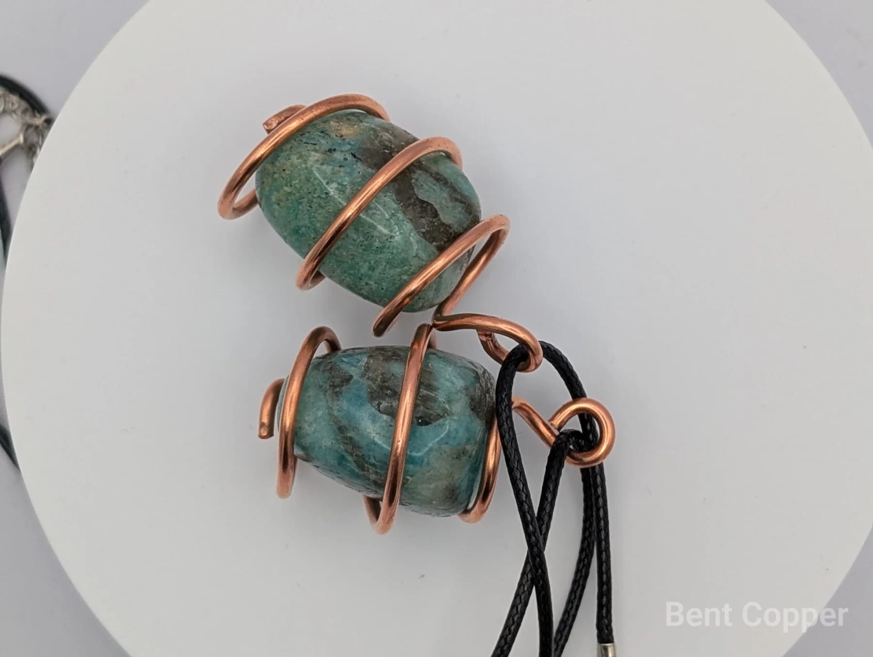 Amazonite Talisman , handmade copper wire wrapped labradorite pendant by Bent Copper, North East England
