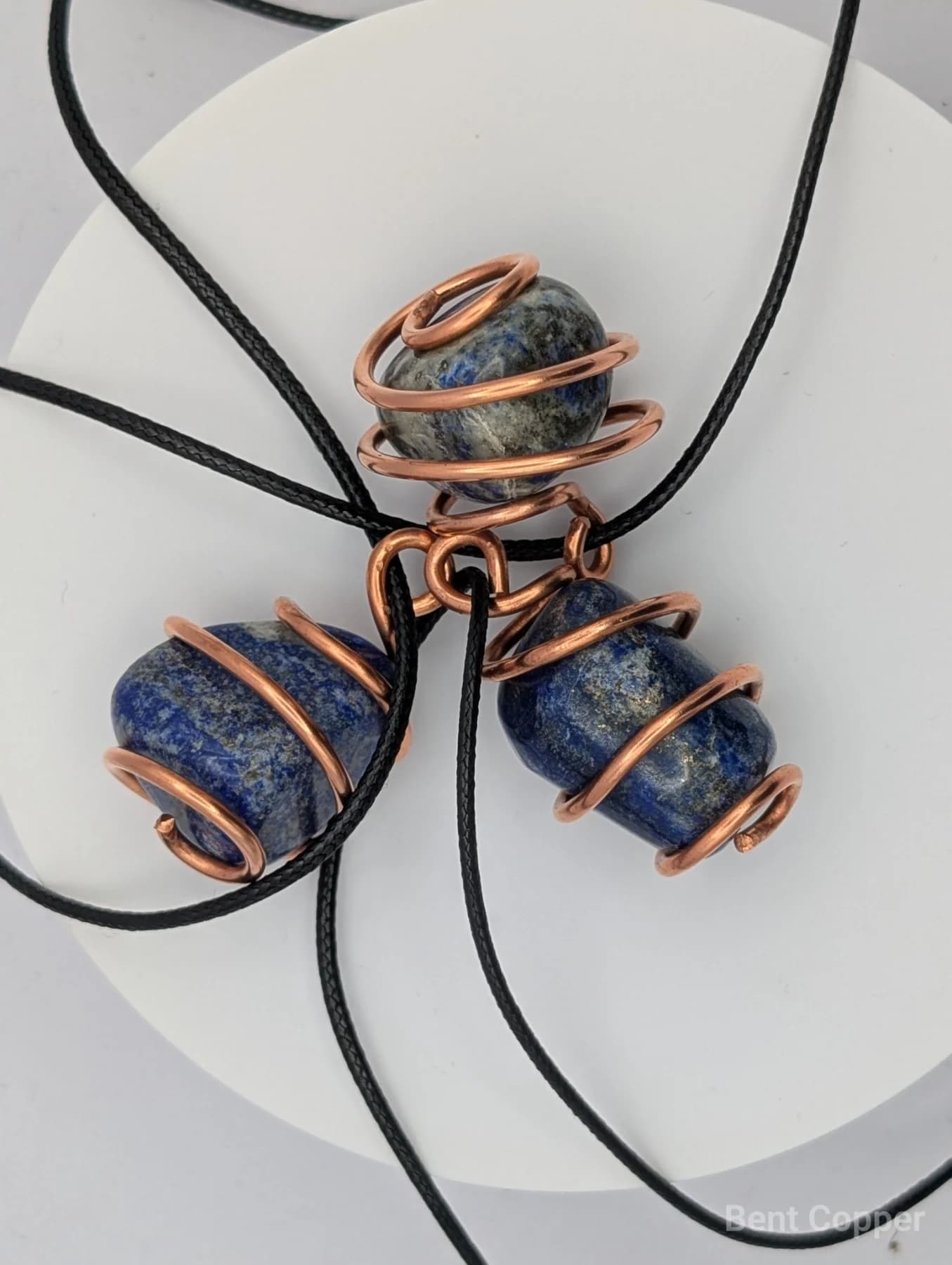 Lapis Talisman , handmade copper wire wrapped labradorite pendant by Bent Copper, North East England