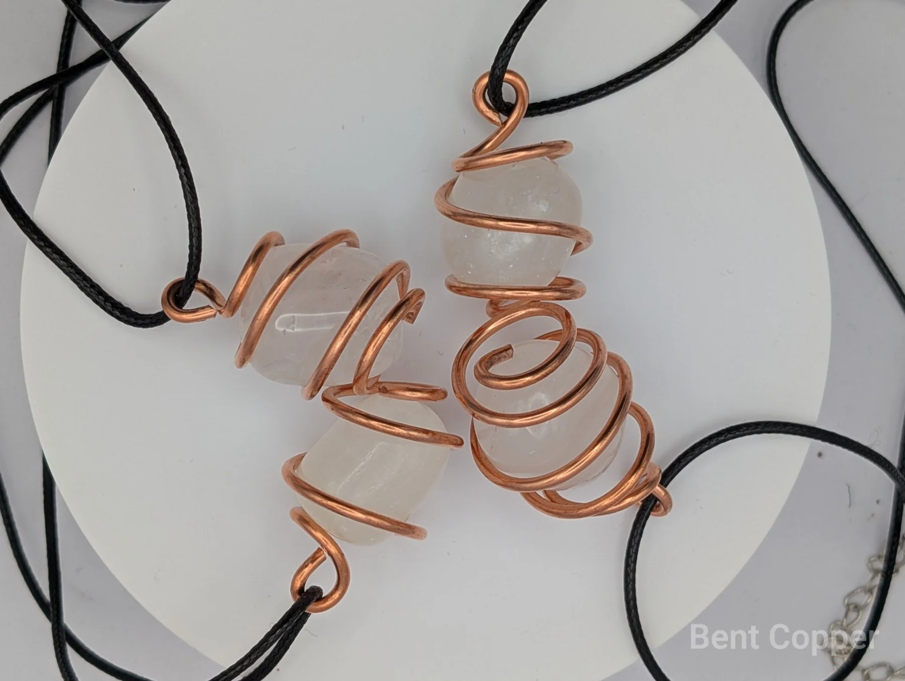 Quartz Talisman , handmade copper wire wrapped labradorite pendant by Bent Copper, North East England