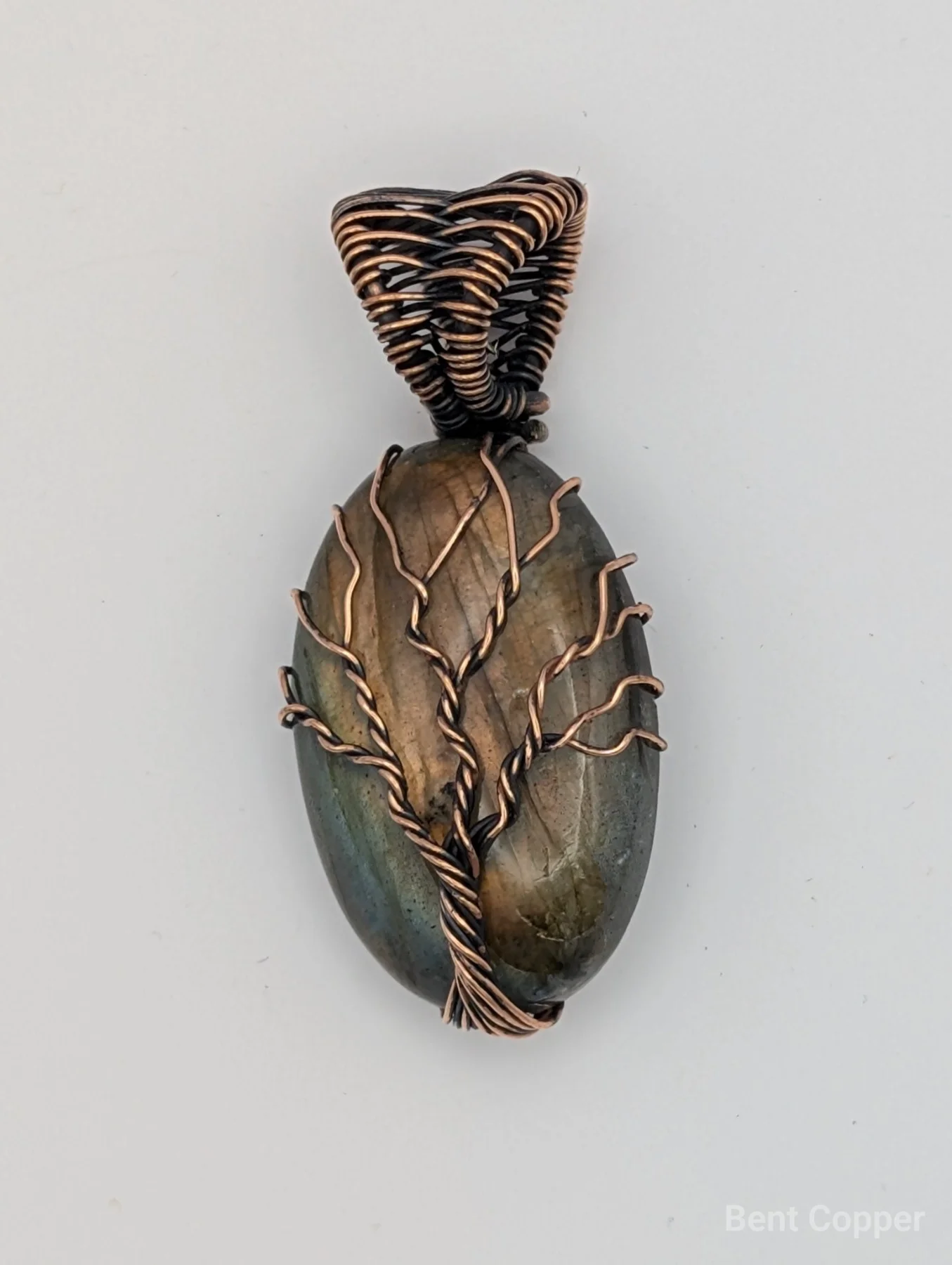 Nature , handmade copper wire wrapped labradorite pendant by Bent Copper, North East England