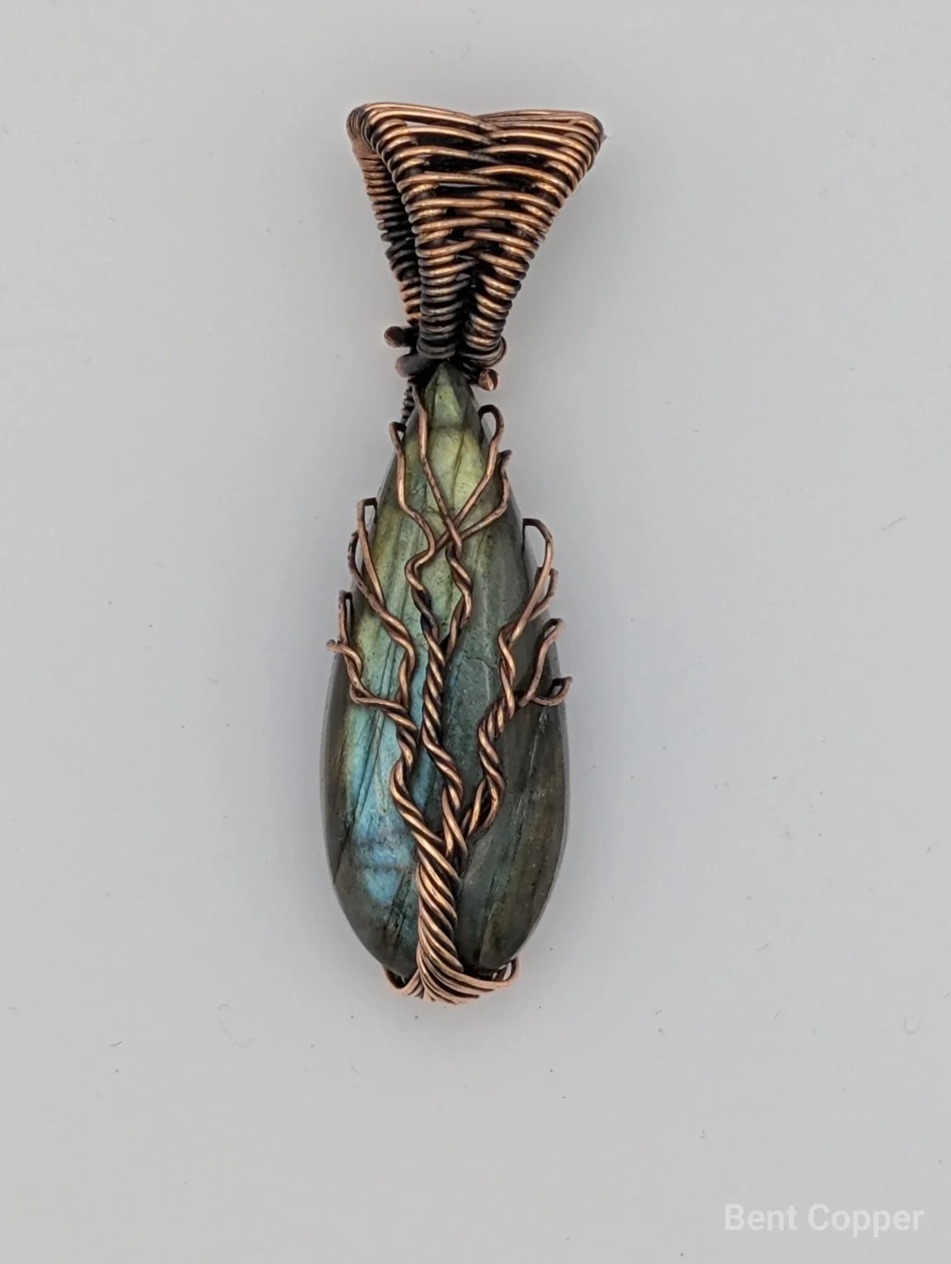 Earth , handmade copper wire wrapped labradorite pendant by Bent Copper, North East England