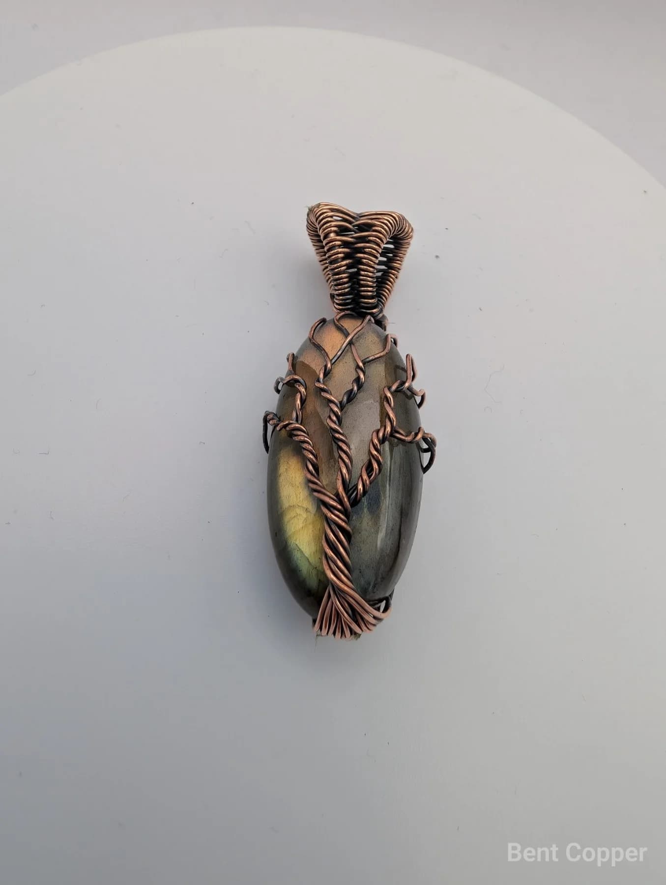 Branch , handmade copper wire wrapped labradorite pendant by Bent Copper, North East England