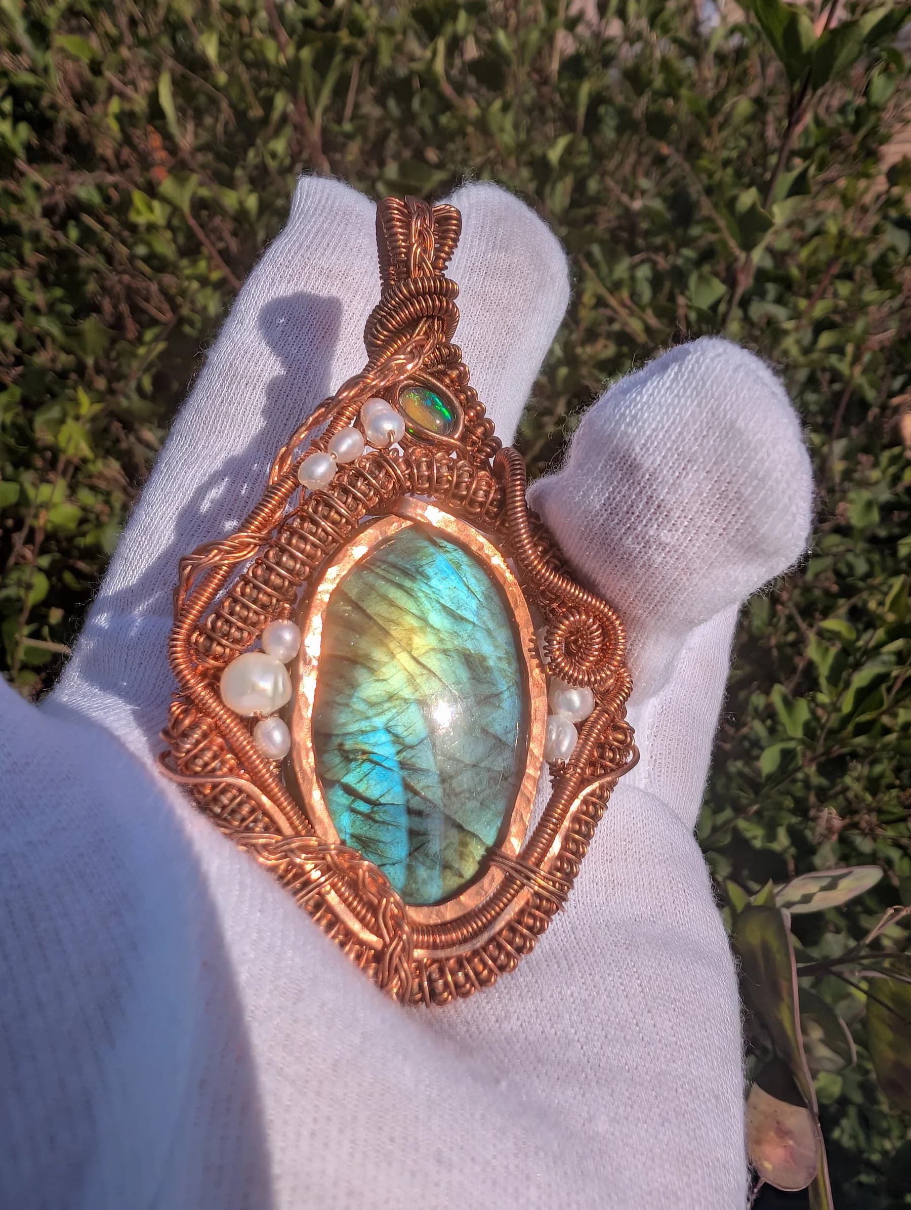 Essence , handmade copper wire wrapped labradorite pendant by Bent Copper
