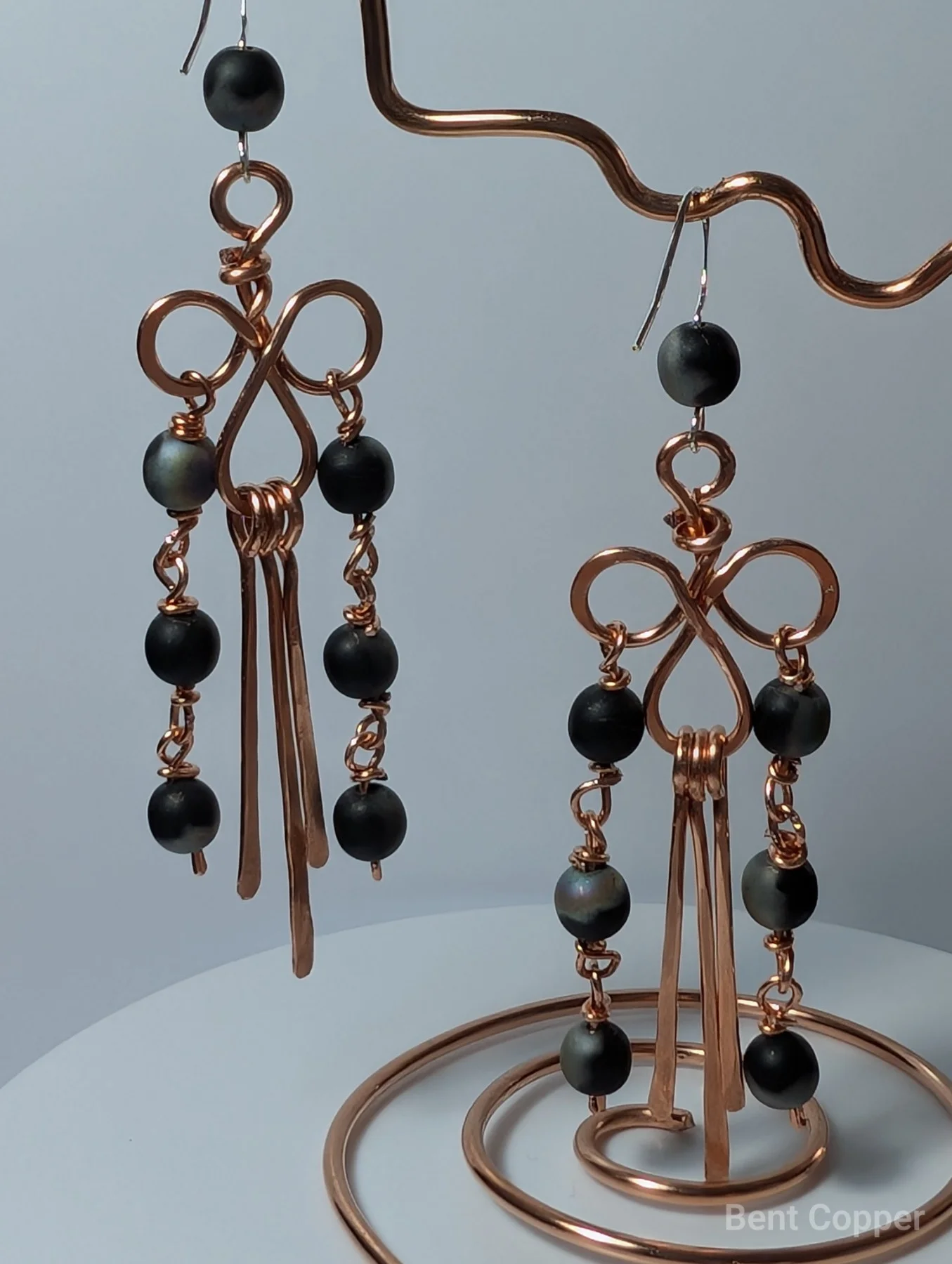 Twilight , handmade copper wire wrapped labradorite earring by Bent Copper