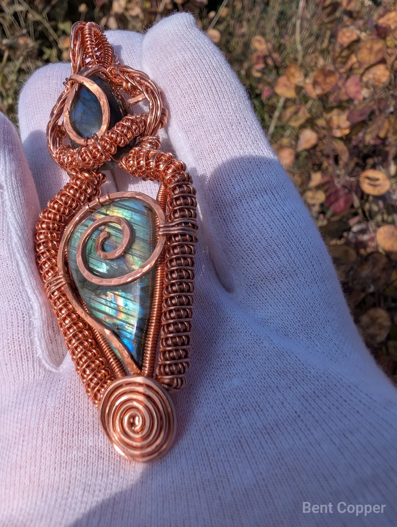 Gaia , handmade copper wire wrapped labradorite pendant by Bent Copper, North East England